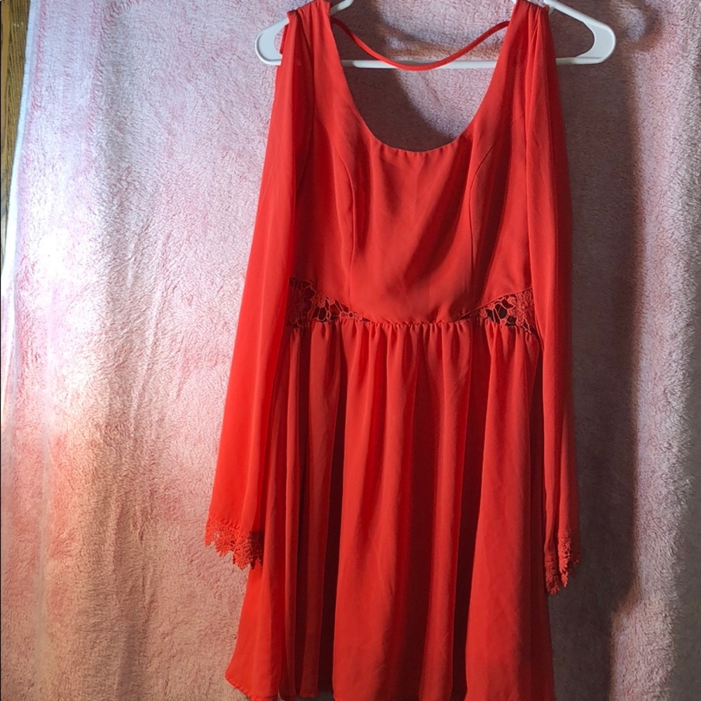 Bright coral dress with lace detail